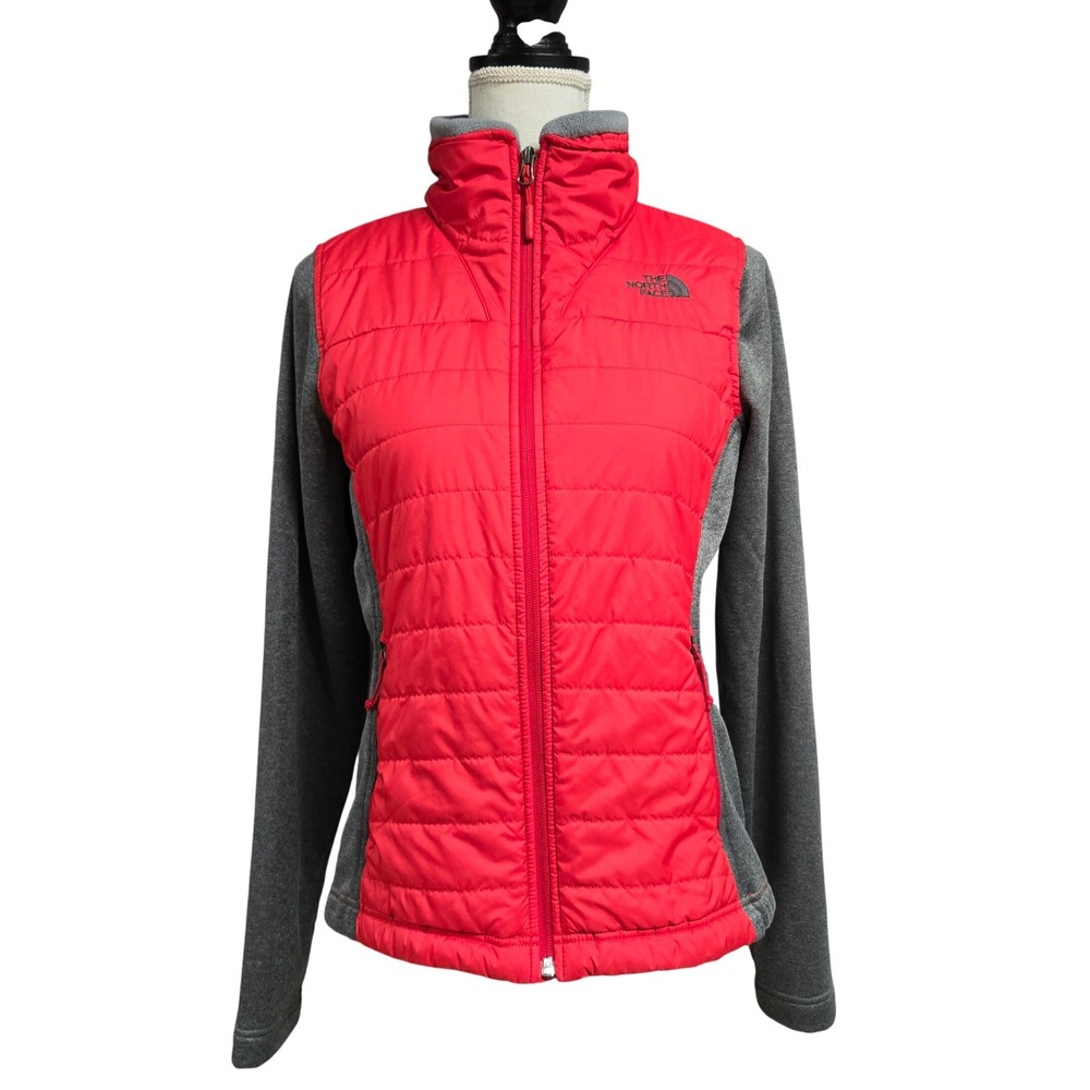 The North Face Hybrid Quilted Fleece Full Zip Jacket Red Gray Women's Size M